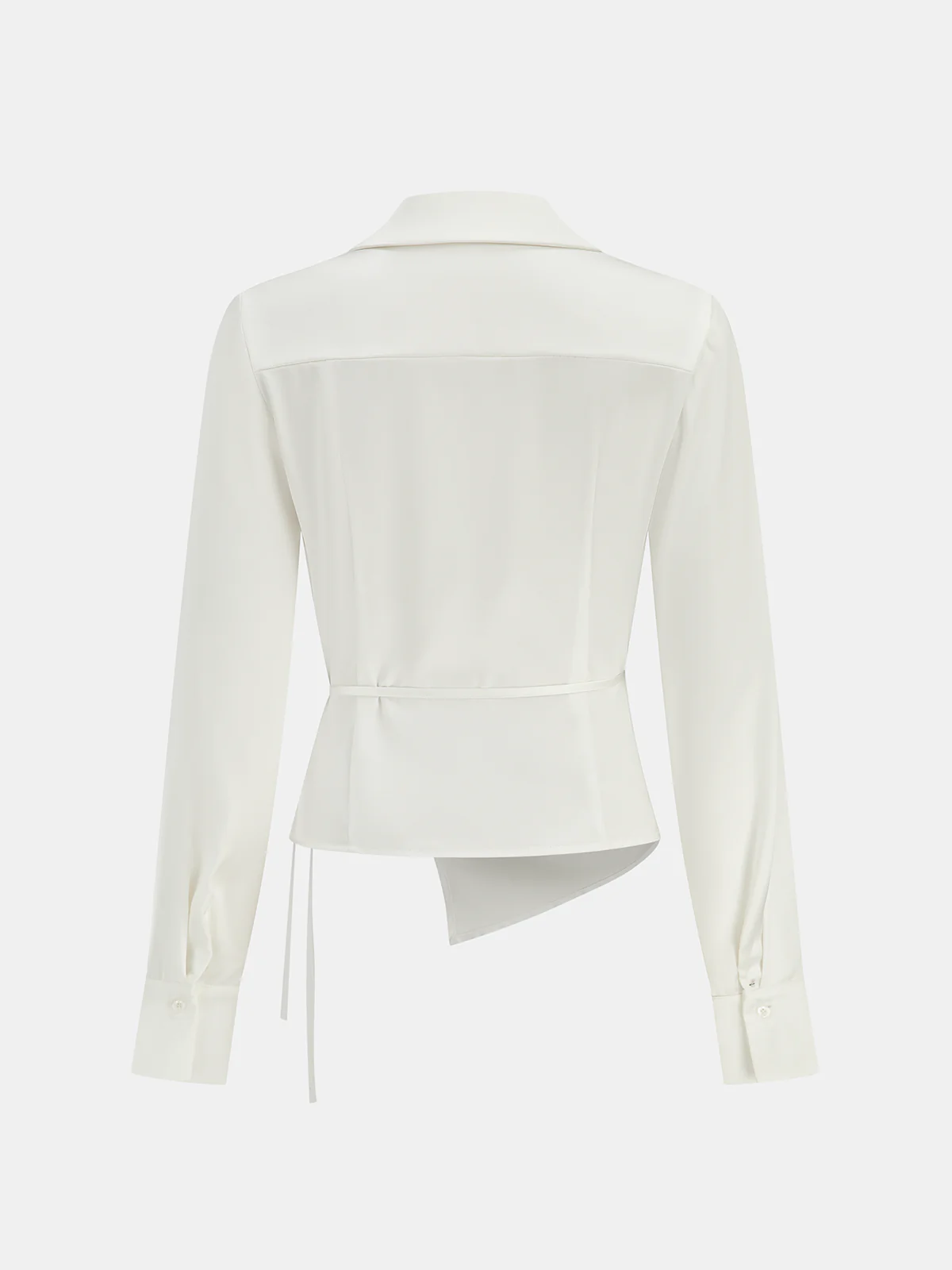 Lapel Collar Tie Satin Wrap Shirt - Image 3