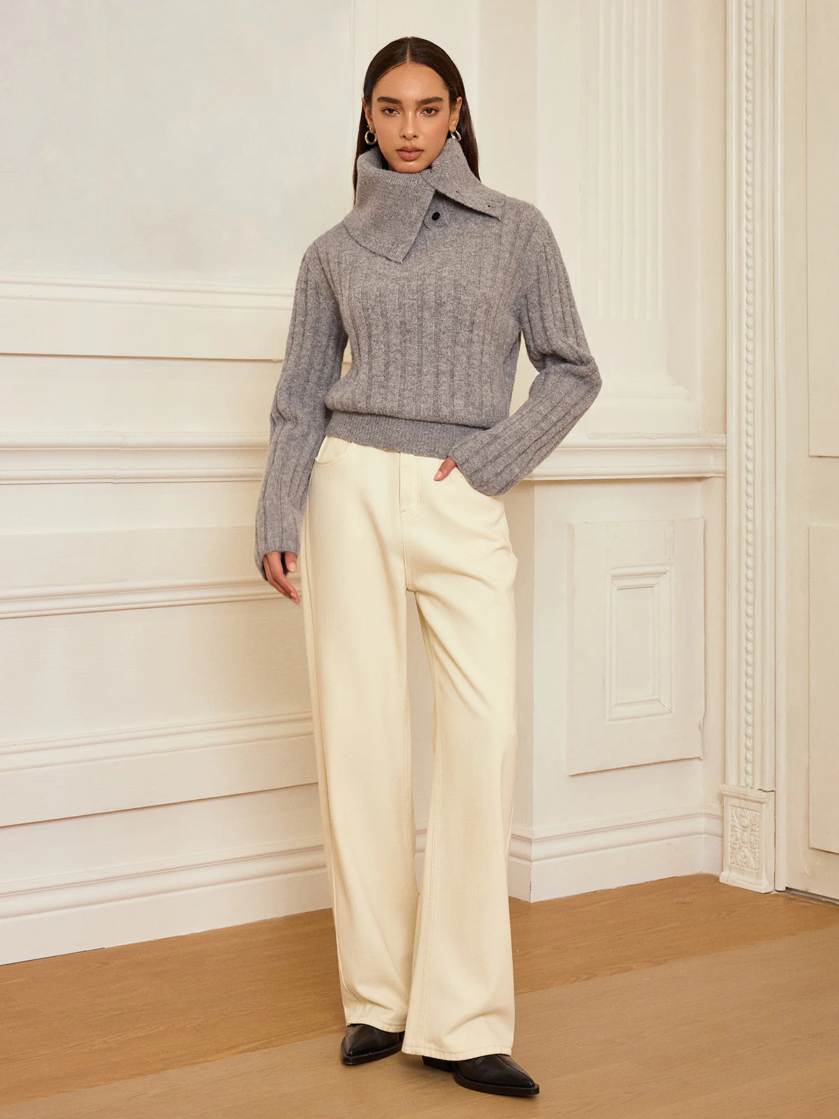Lapel Collar Wool-Blend Sweater - Image 4