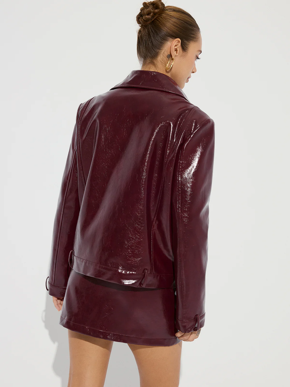 Lapel Faux Leather Jacket - Image 6