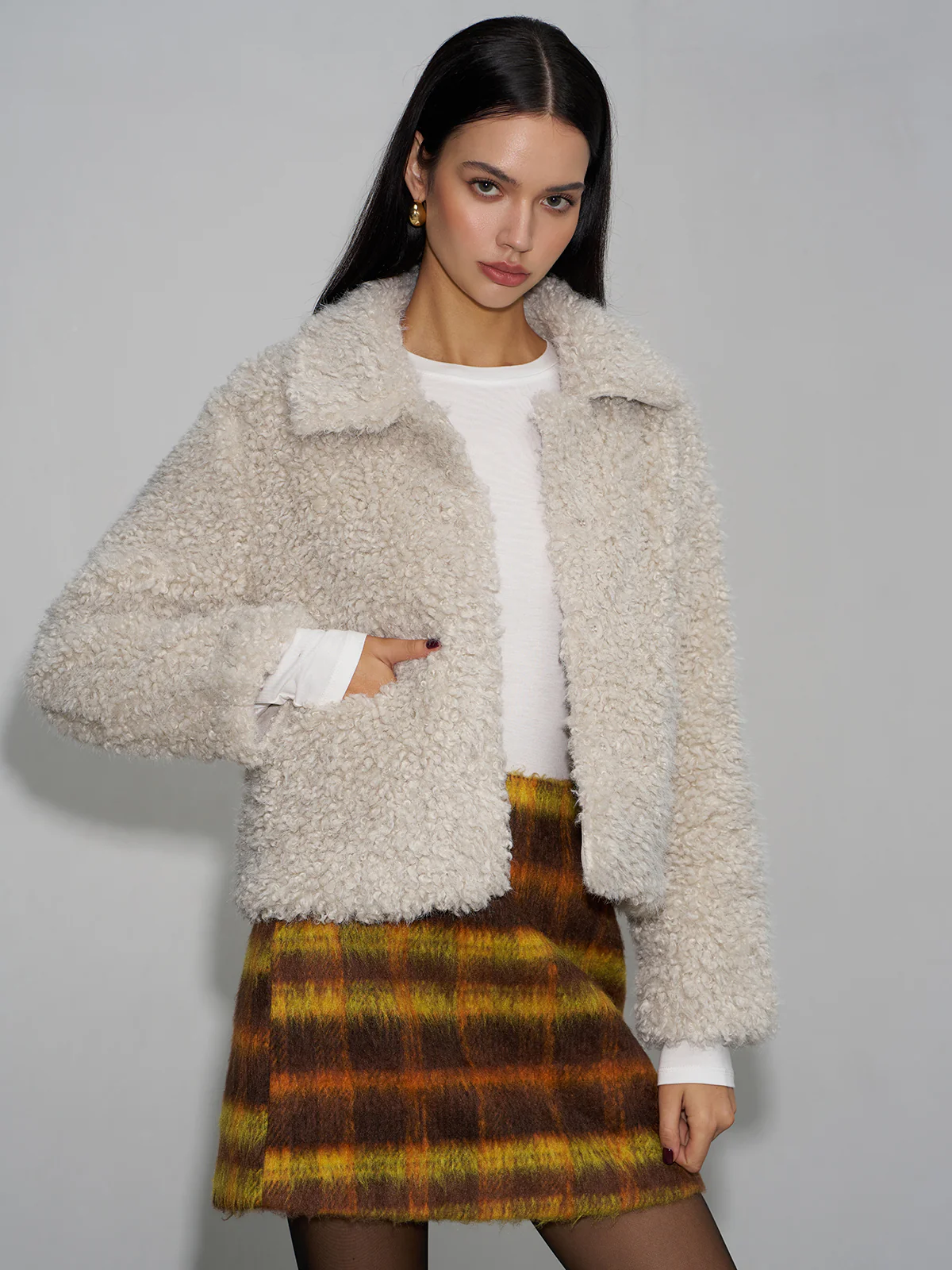 Lapel Fleece Short Jacket - Image 4