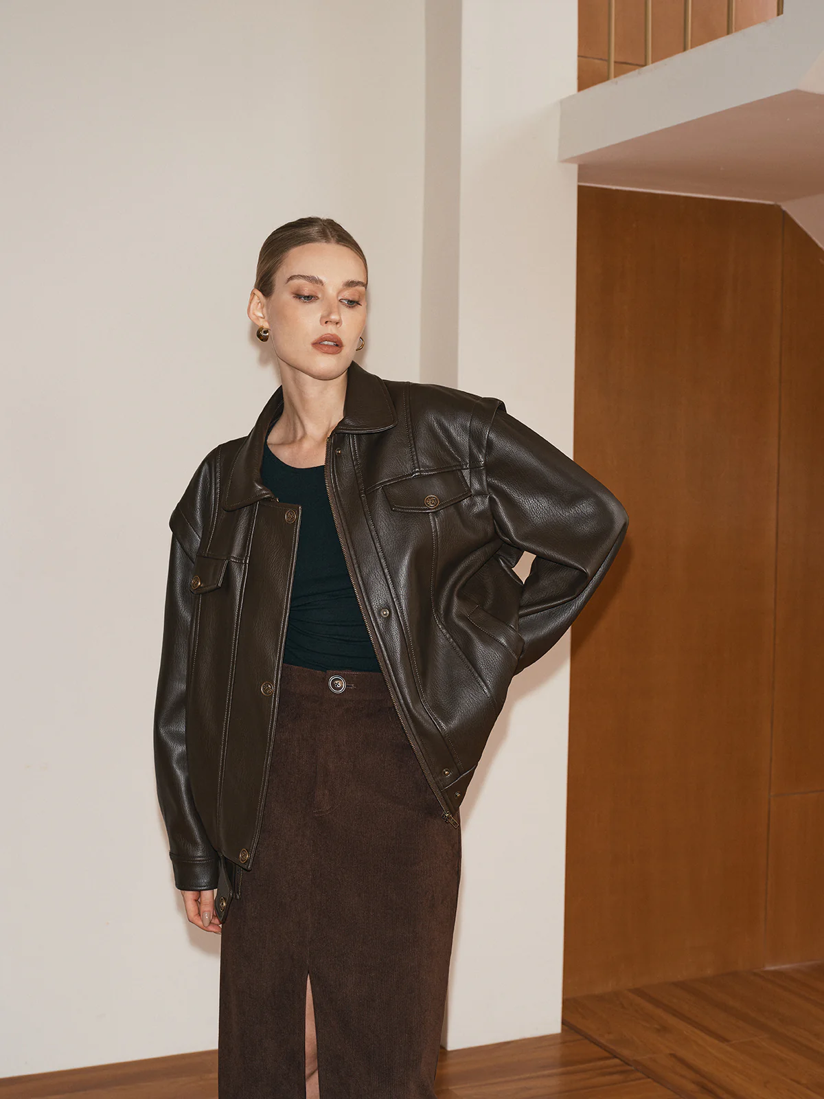 Lapel PU Leather Jacket - Image 6