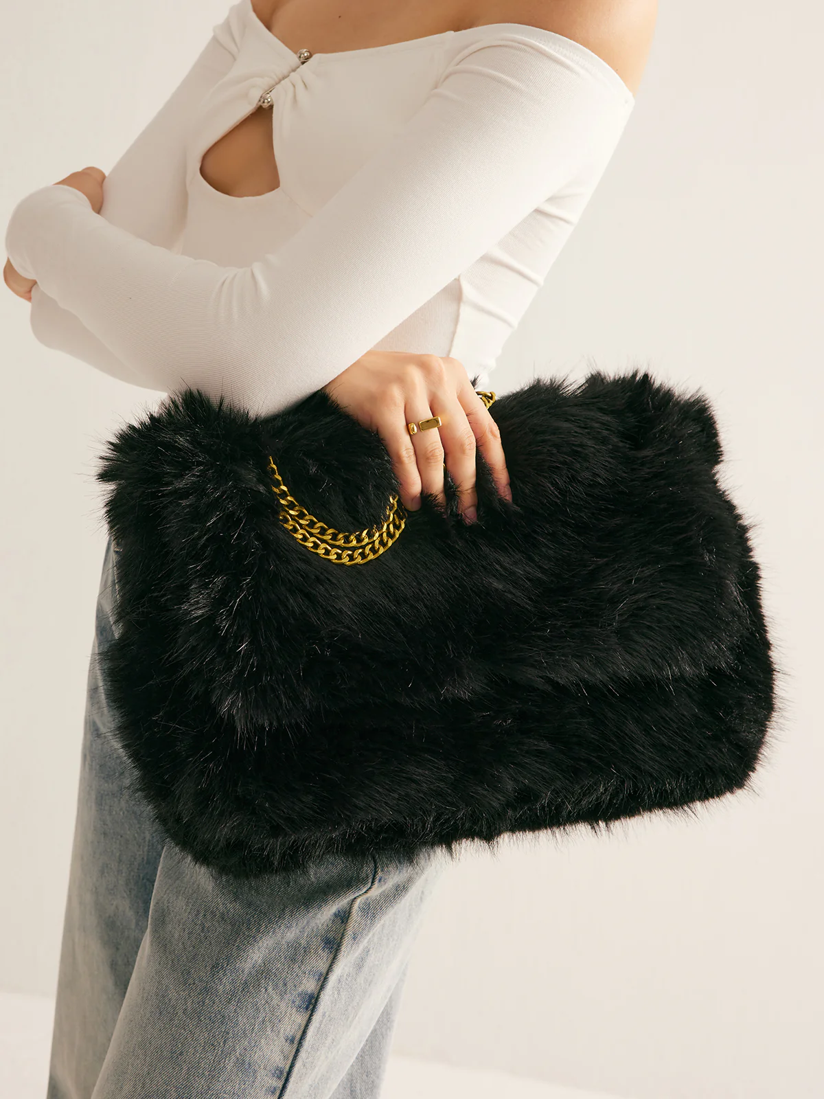 Large Capacity Fuzzy Flap Bag - Image 4