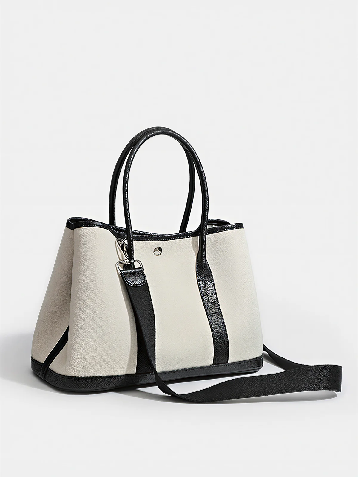 Large-Capacity PU Panel Canvas Tote Bag - Image 6