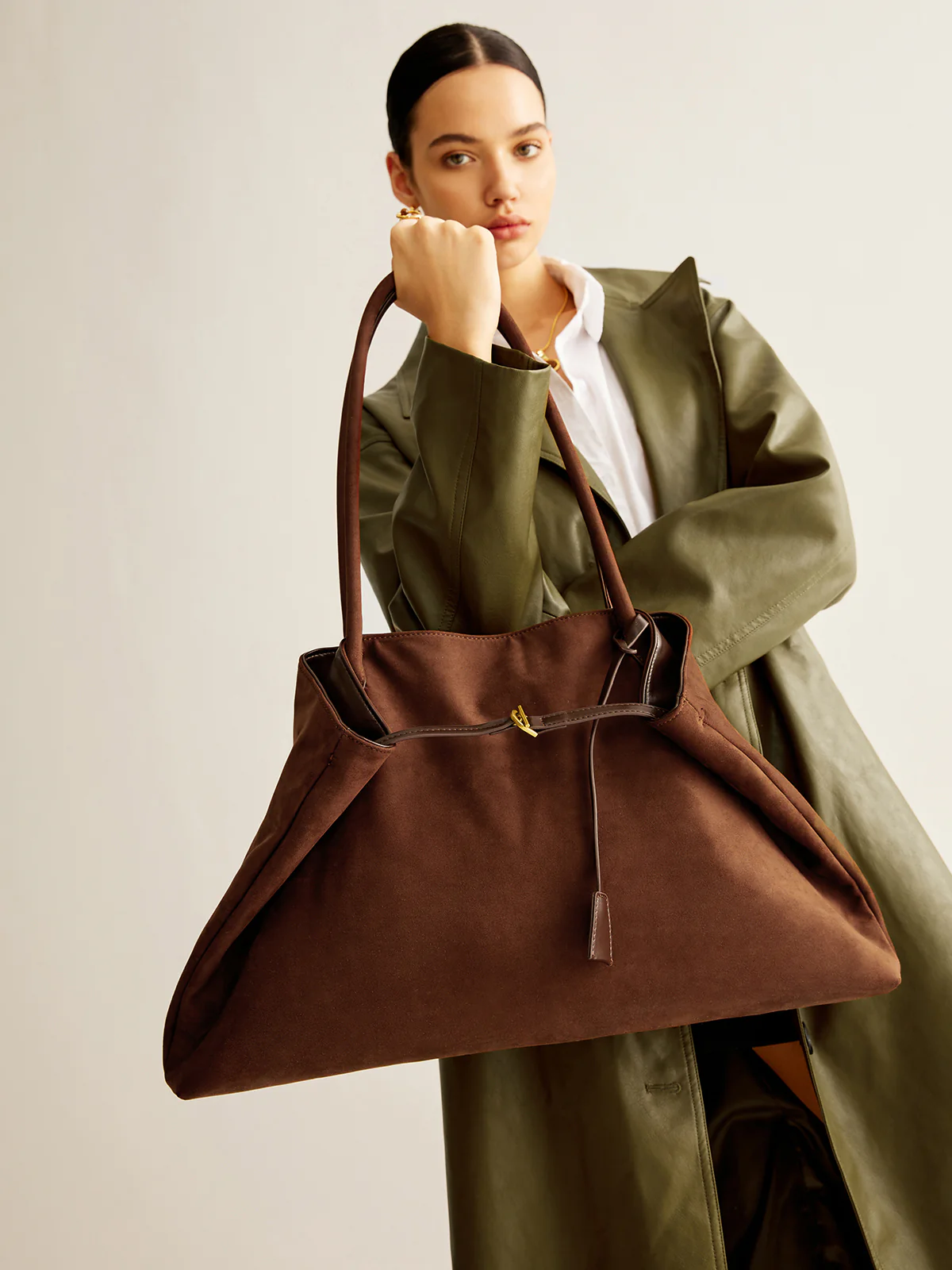 Large Capacity Suede Shoulder Bag - Image 3