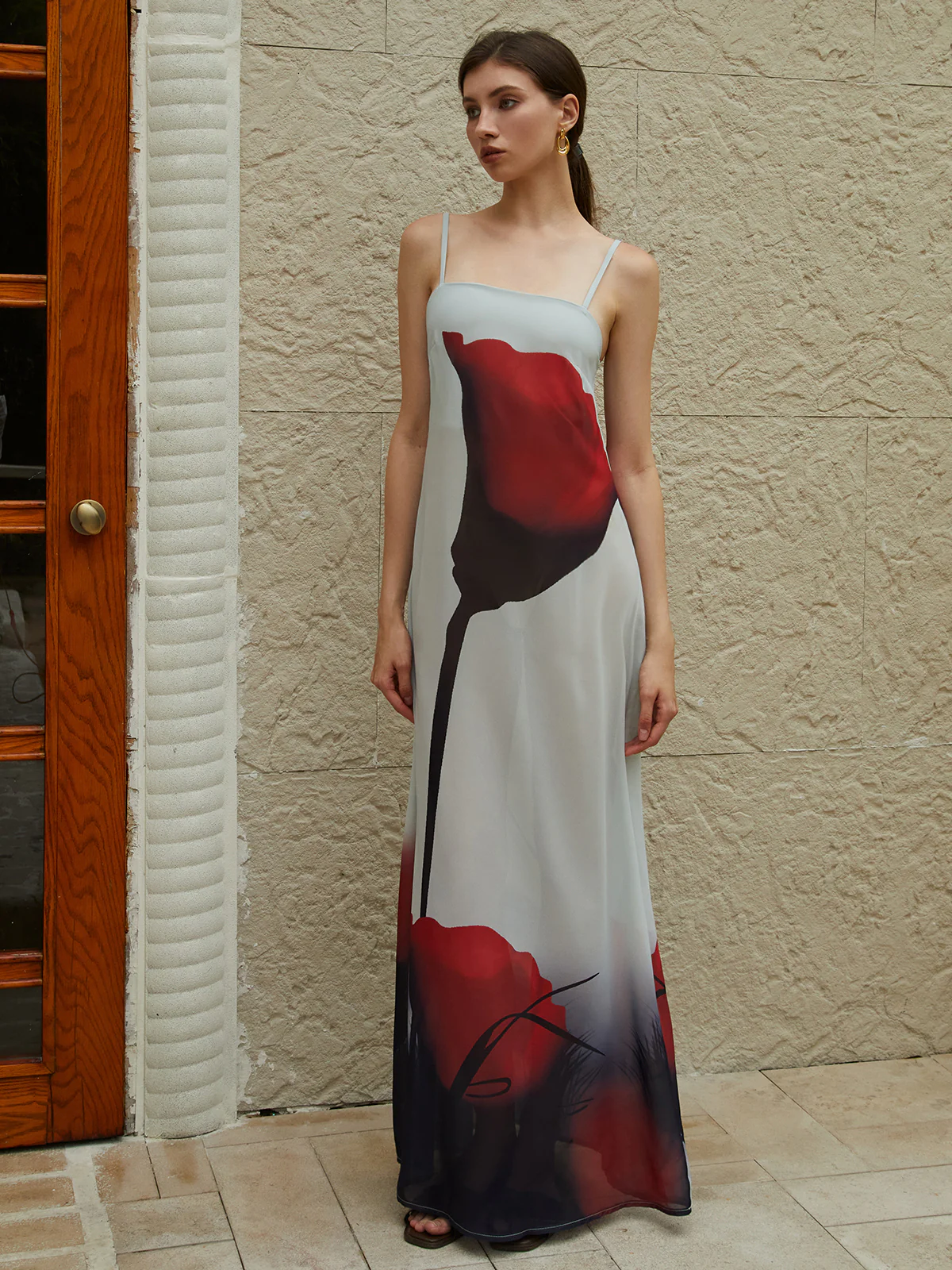 Sheer Large Floral Print Cami Long Dress - Image 5