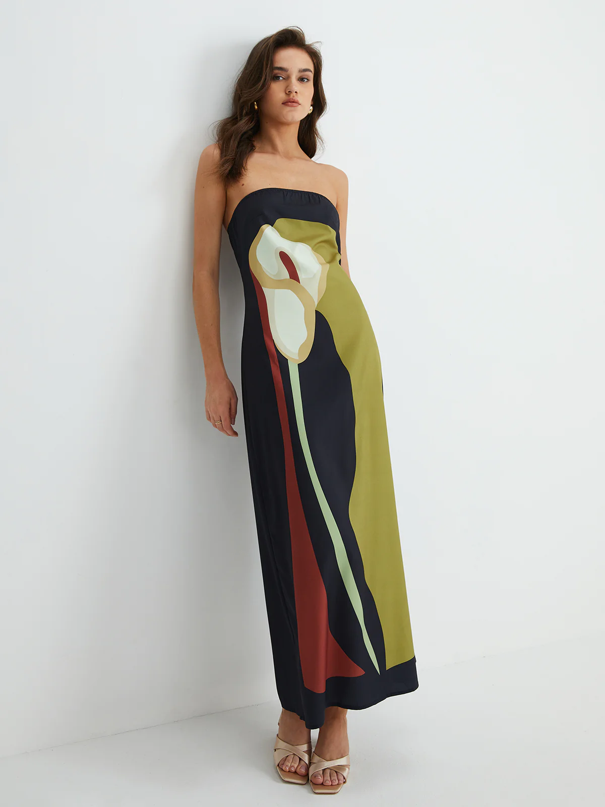 Large Floral Print Split Tube Long Dress - Image 2