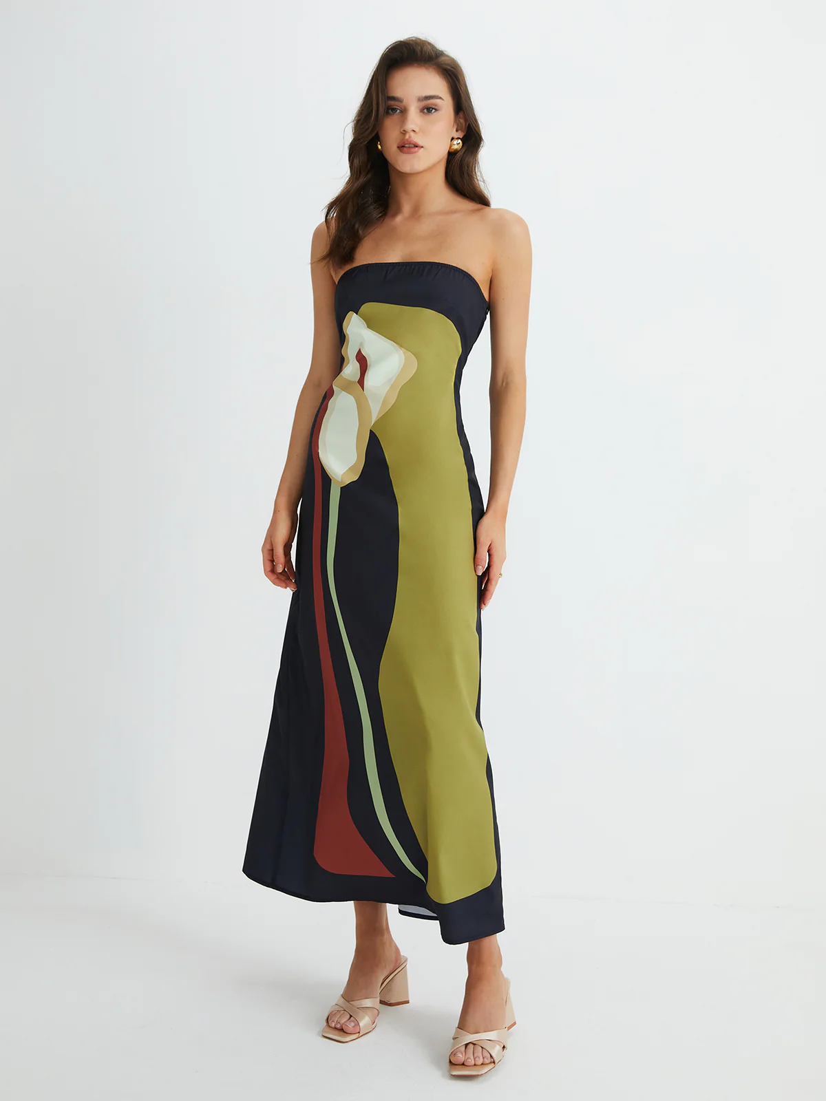 Large Floral Print Split Tube Long Dress - Image 4