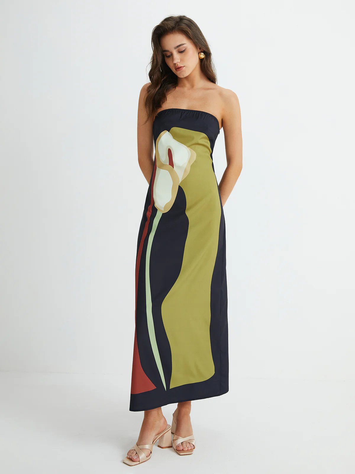 Large Floral Print Split Tube Long Dress - Image 5