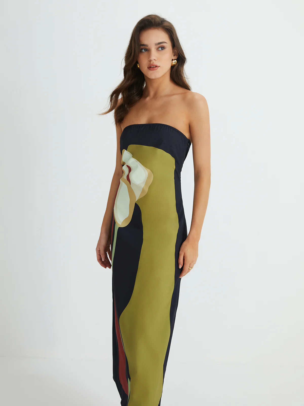 Large Floral Print Split Tube Long Dress - Image 6
