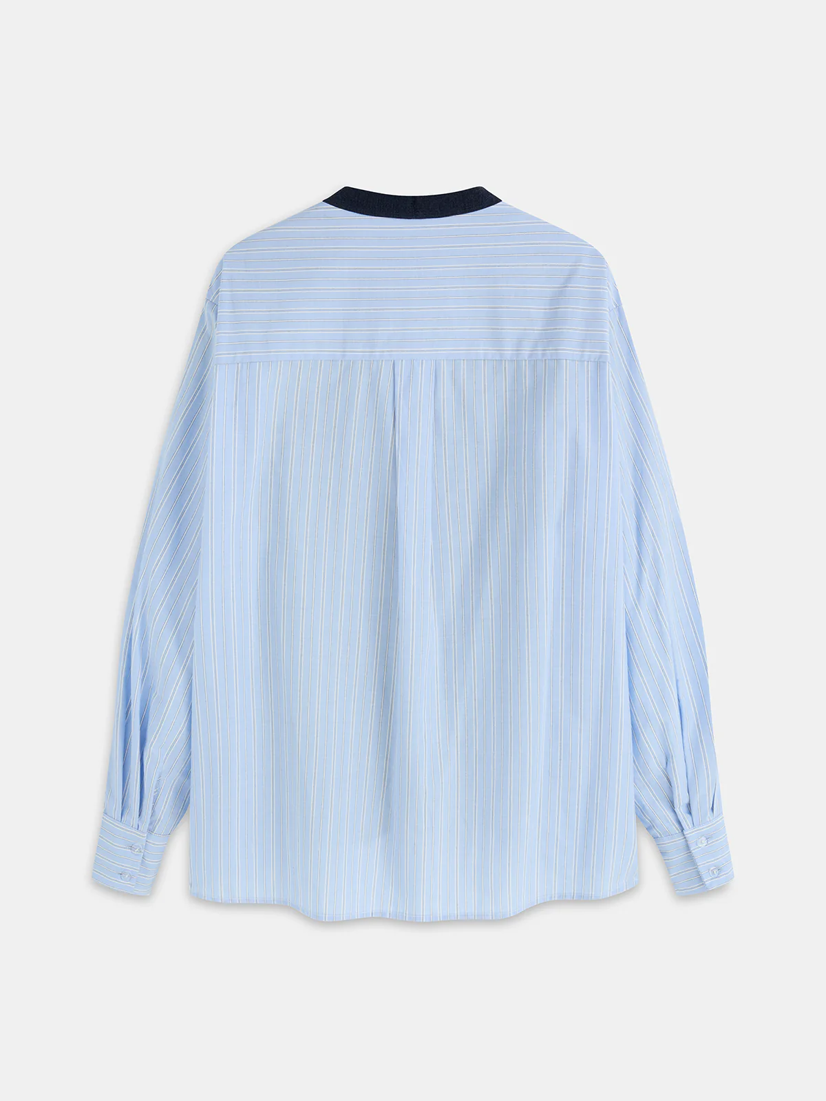 Layered Cable-Knit Striped Shirt Cardigan - Image 2