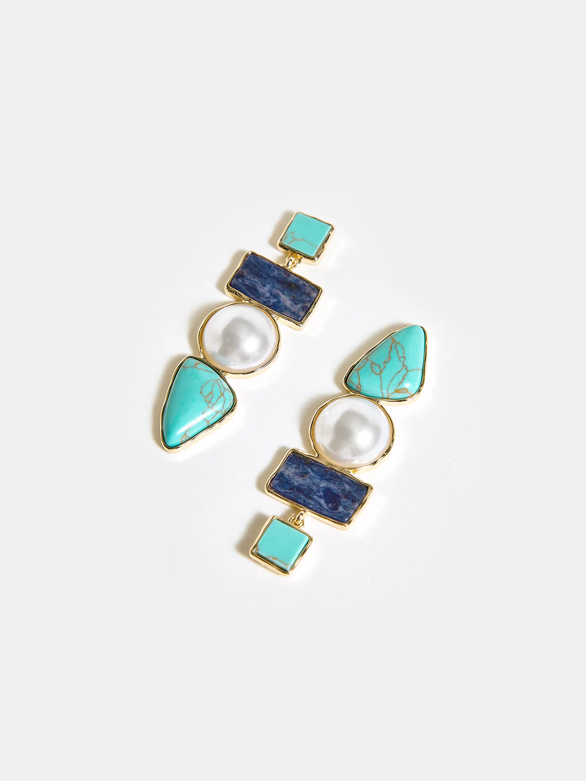 Layered Geometric Pearl Earrings - Image 3