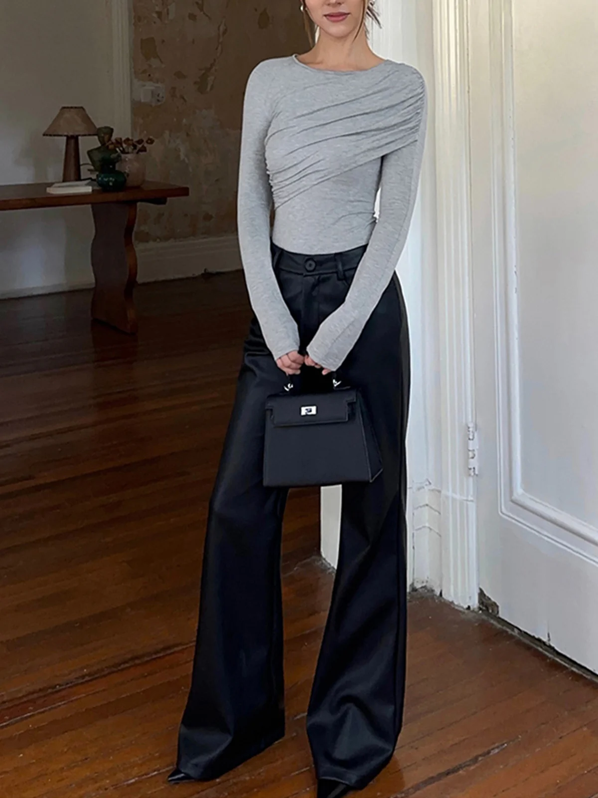 Layered Long Sleeve Pleated Shirt - Image 3