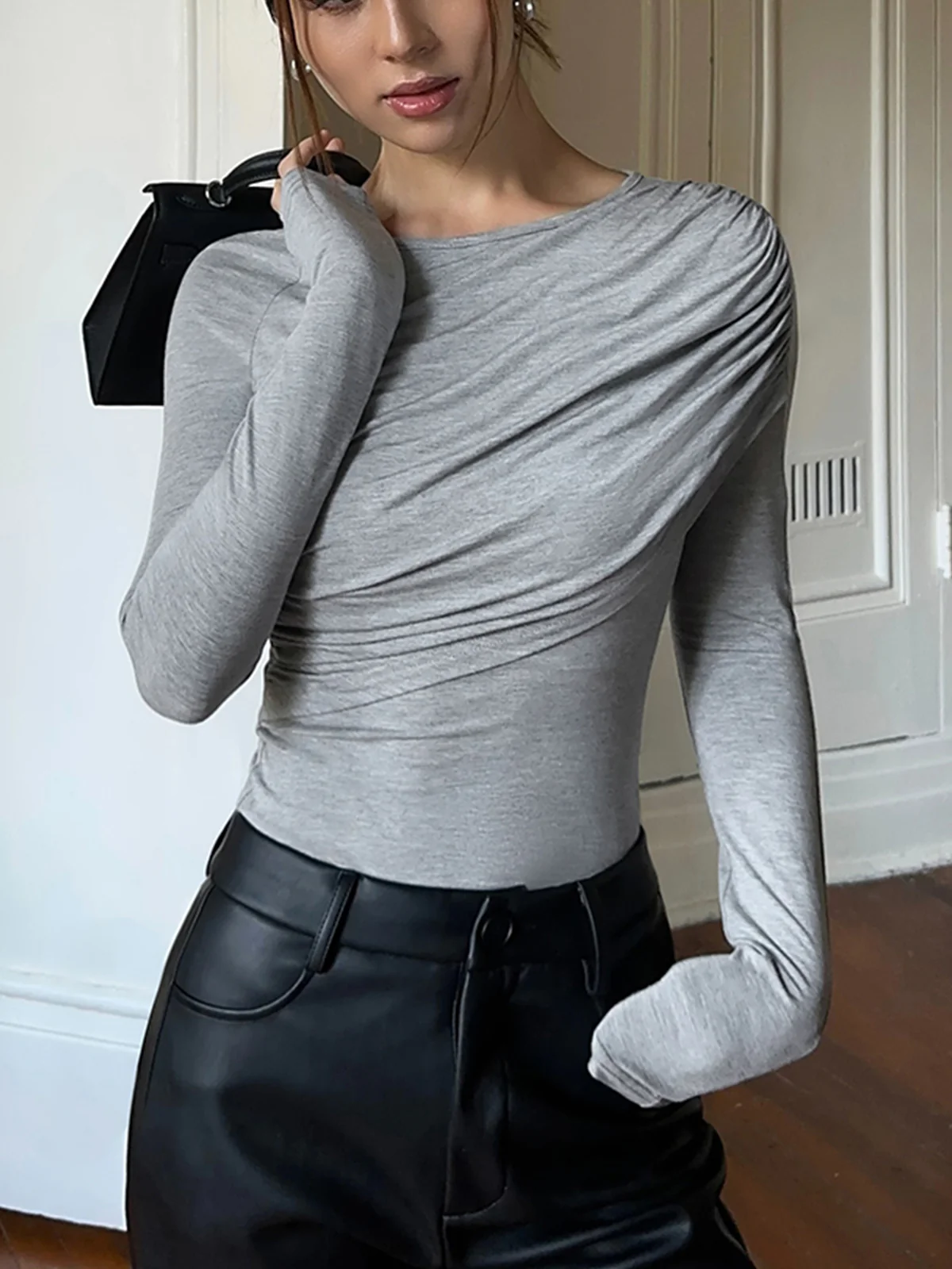 Layered Long Sleeve Pleated Shirt - Image 5