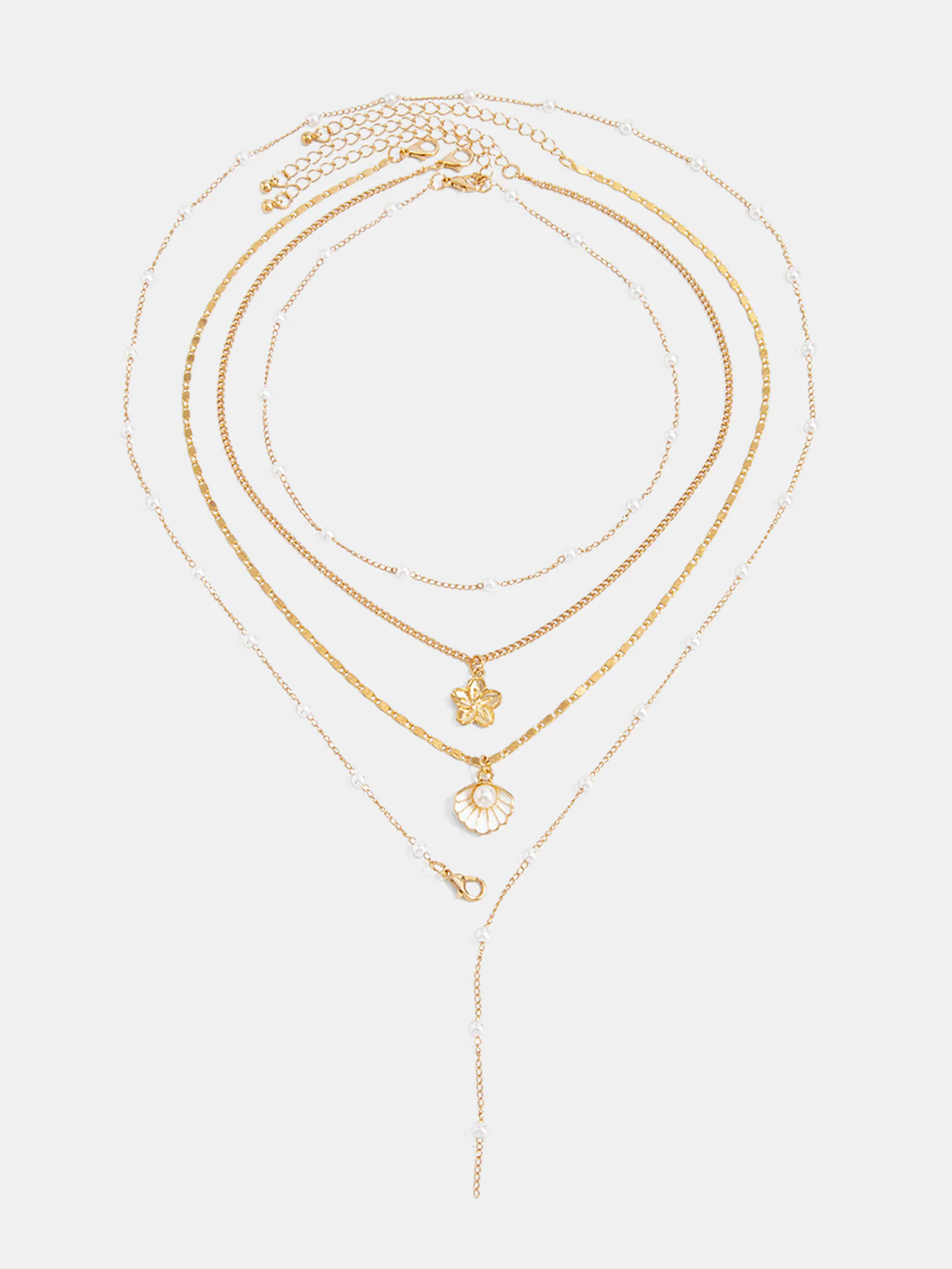 Layered Pearl Flower Shell Necklace - Image 2
