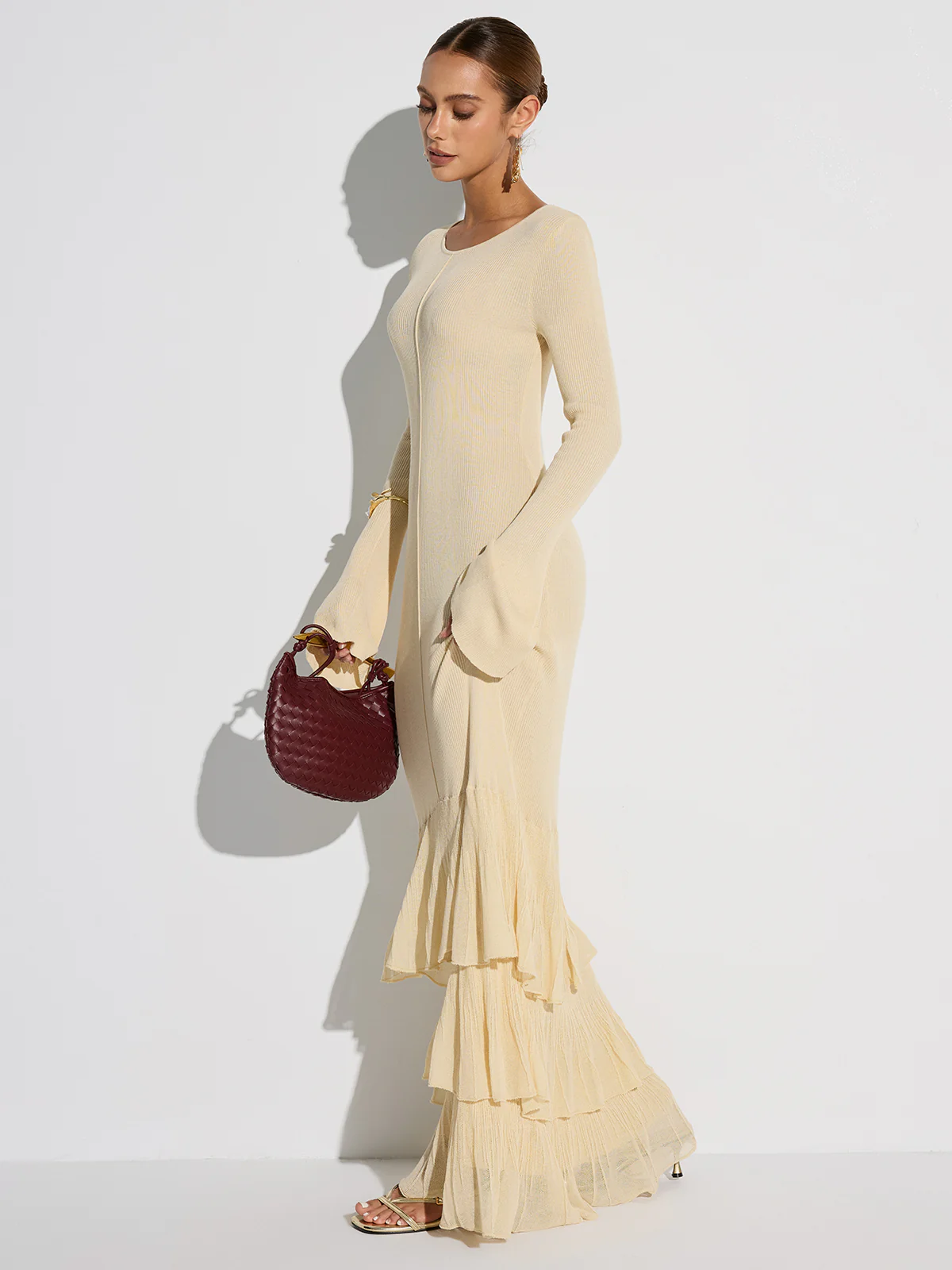 Layered Ruffled Hem Knit Maxi Dress - Image 5