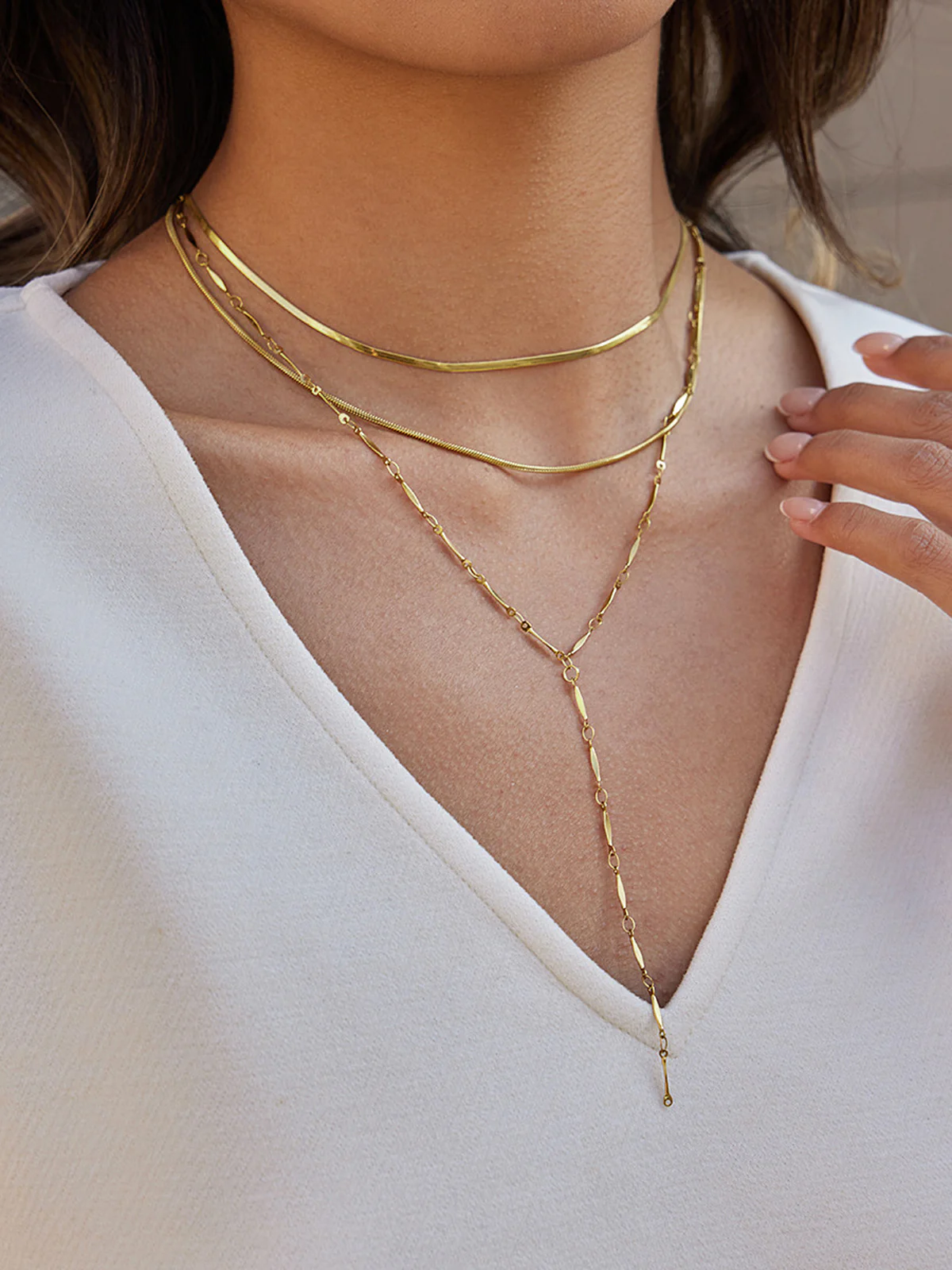 Layered Y-Shaped Lariat Necklace - Image 3