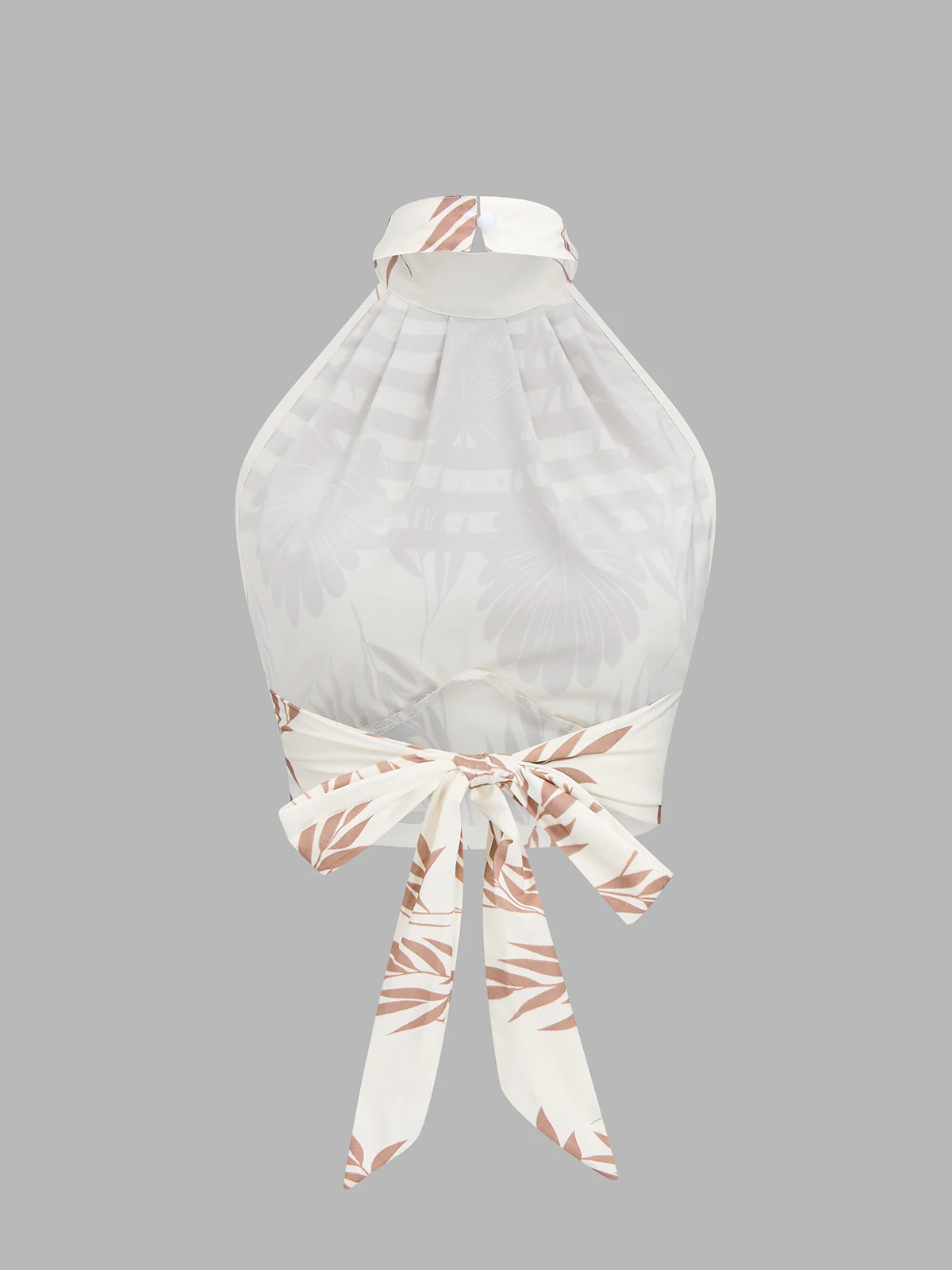 Leaf Print Halter Neck Crop Top & Pants Set - Image 3