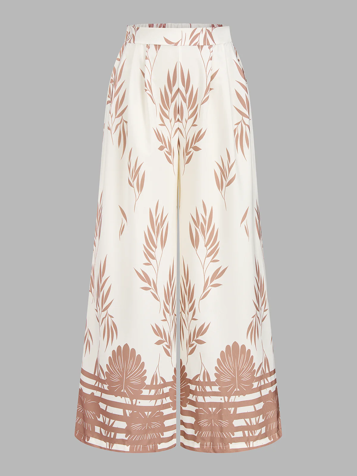 Leaf Print Halter Neck Crop Top & Pants Set - Image 4