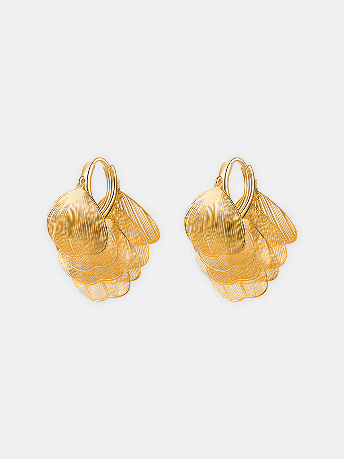 Leaf-Textured Cluster Drop Hoop Earrings - Image 4