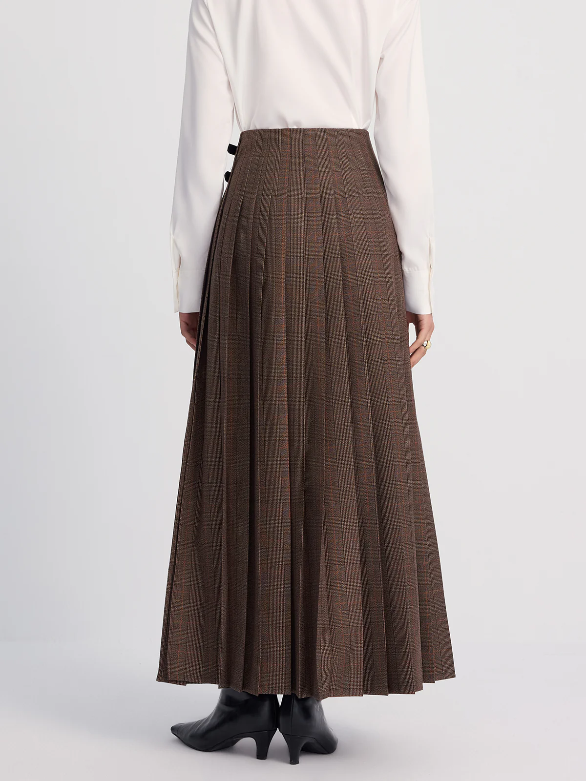 Leather-Buckle Pleated Plaid Maxi Skirt - Image 6