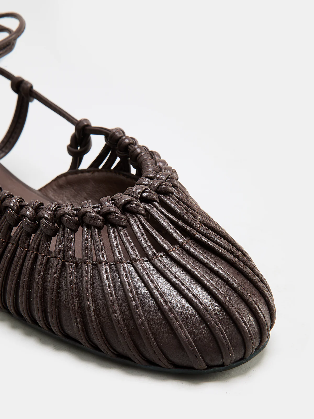 Leather Woven Lace-Up Flat Sandals - Image 5