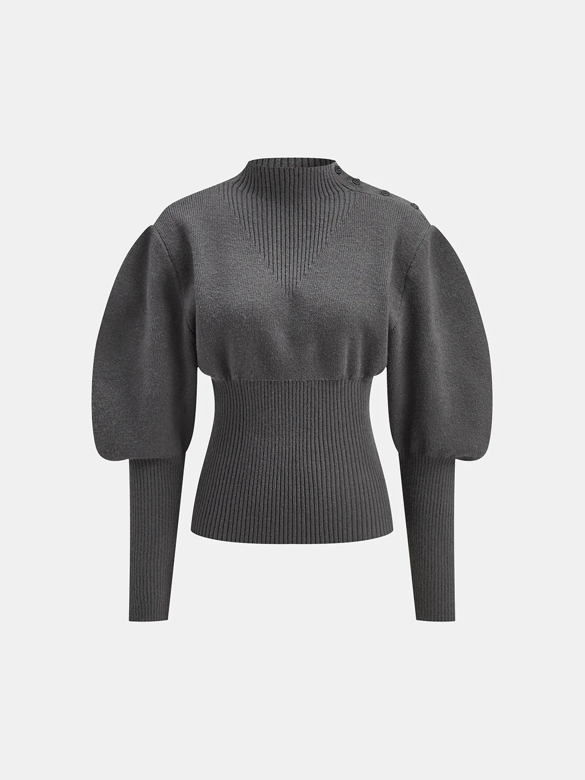 Leg-Of-Mutton Sleeve Button Detail Sweater - Image 2