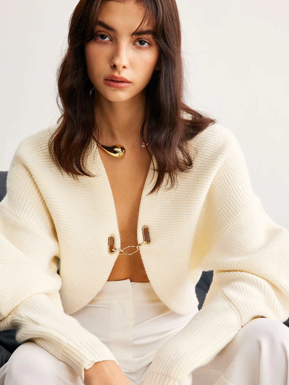 Leg-Of-Mutton Sleeve Metal Cardigan - Image 6