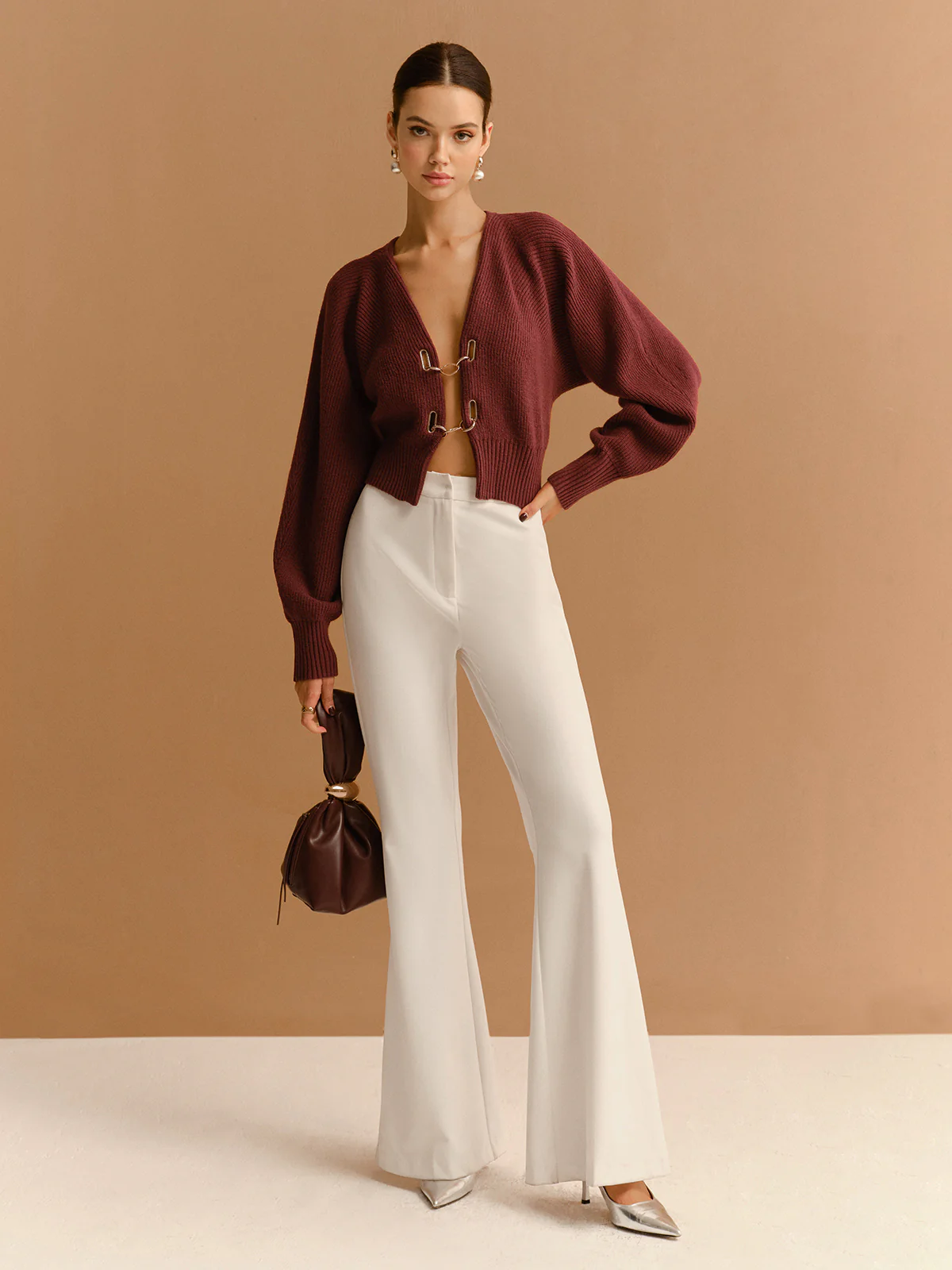 Leg-Of-Mutton Sleeve Metal-Detail Short Cardigan - Image 2