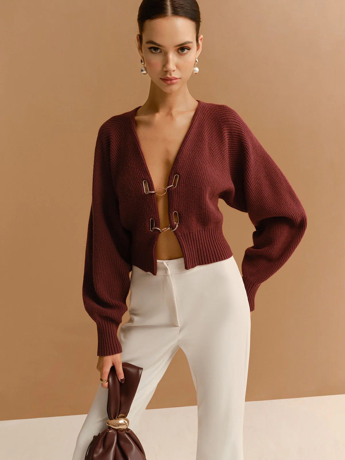 Leg-Of-Mutton Sleeve Metal-Detail Short Cardigan - Image 3