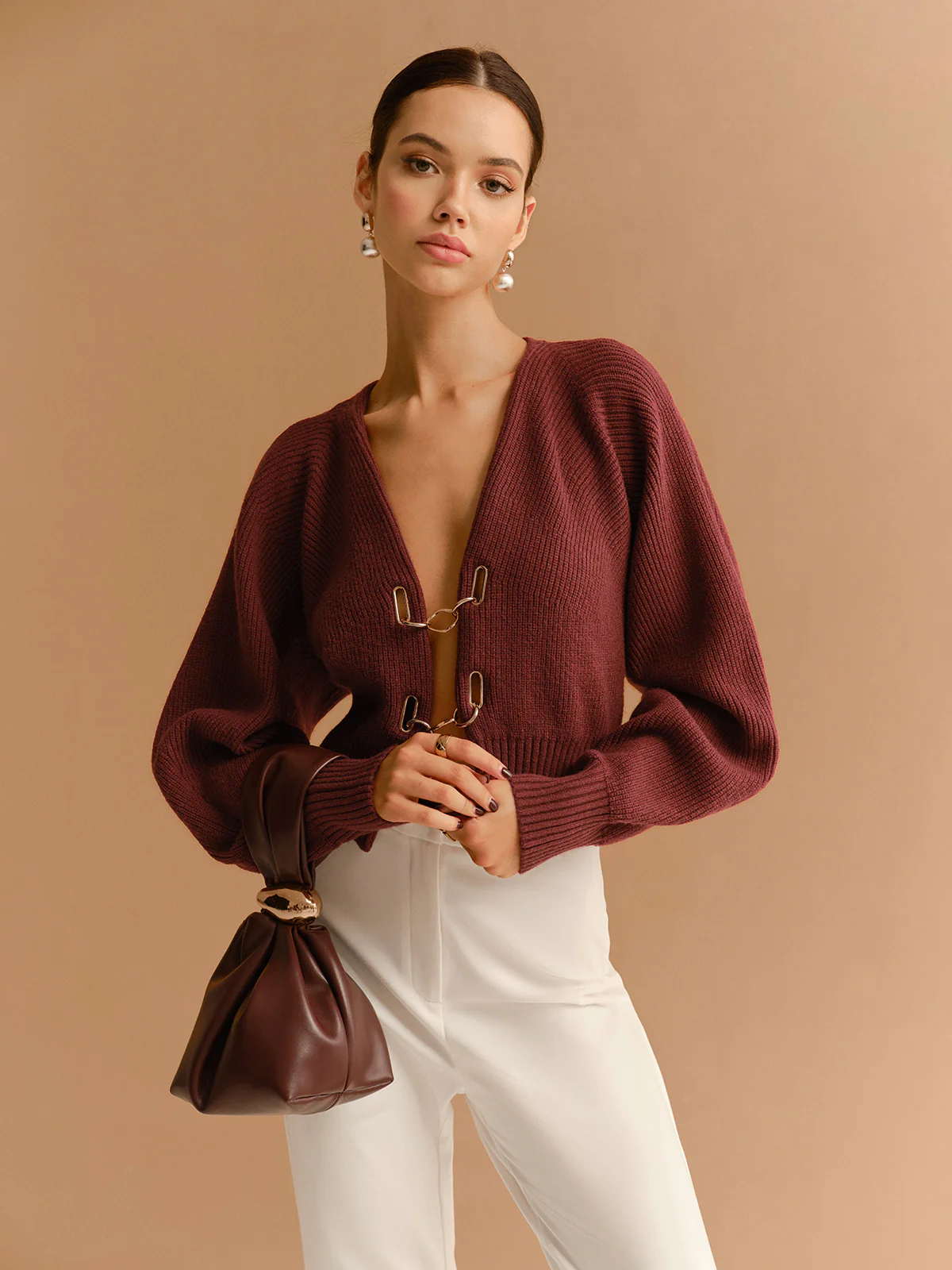 Leg-Of-Mutton Sleeve Metal-Detail Short Cardigan - Image 4