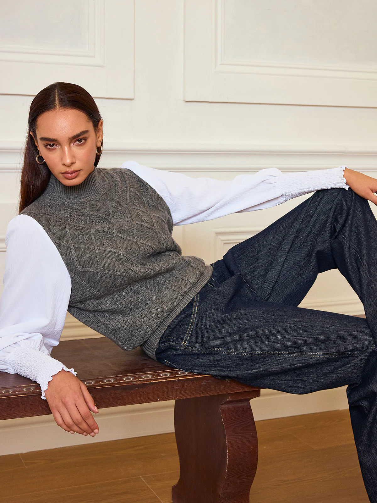 Leg-Of-Mutton Sleeve Panel Cable-Knit Sweater - Image 6