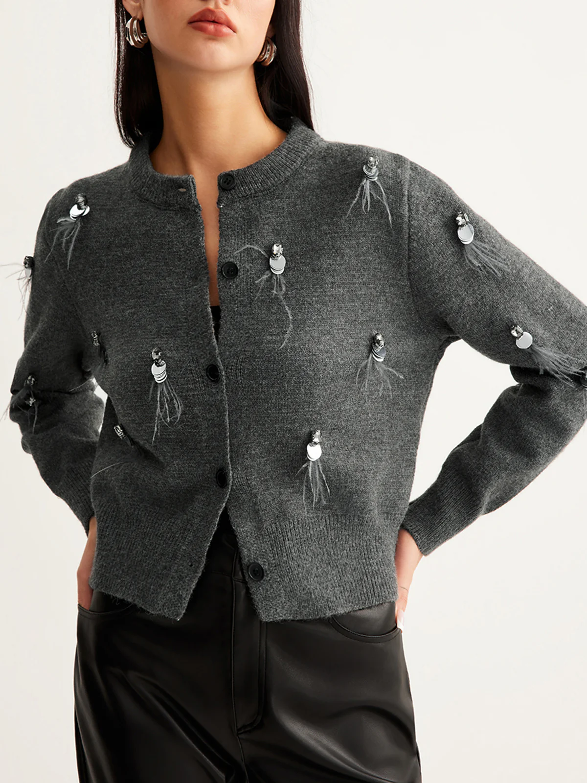 Leisure Button Sequins Cardigan - Image 2