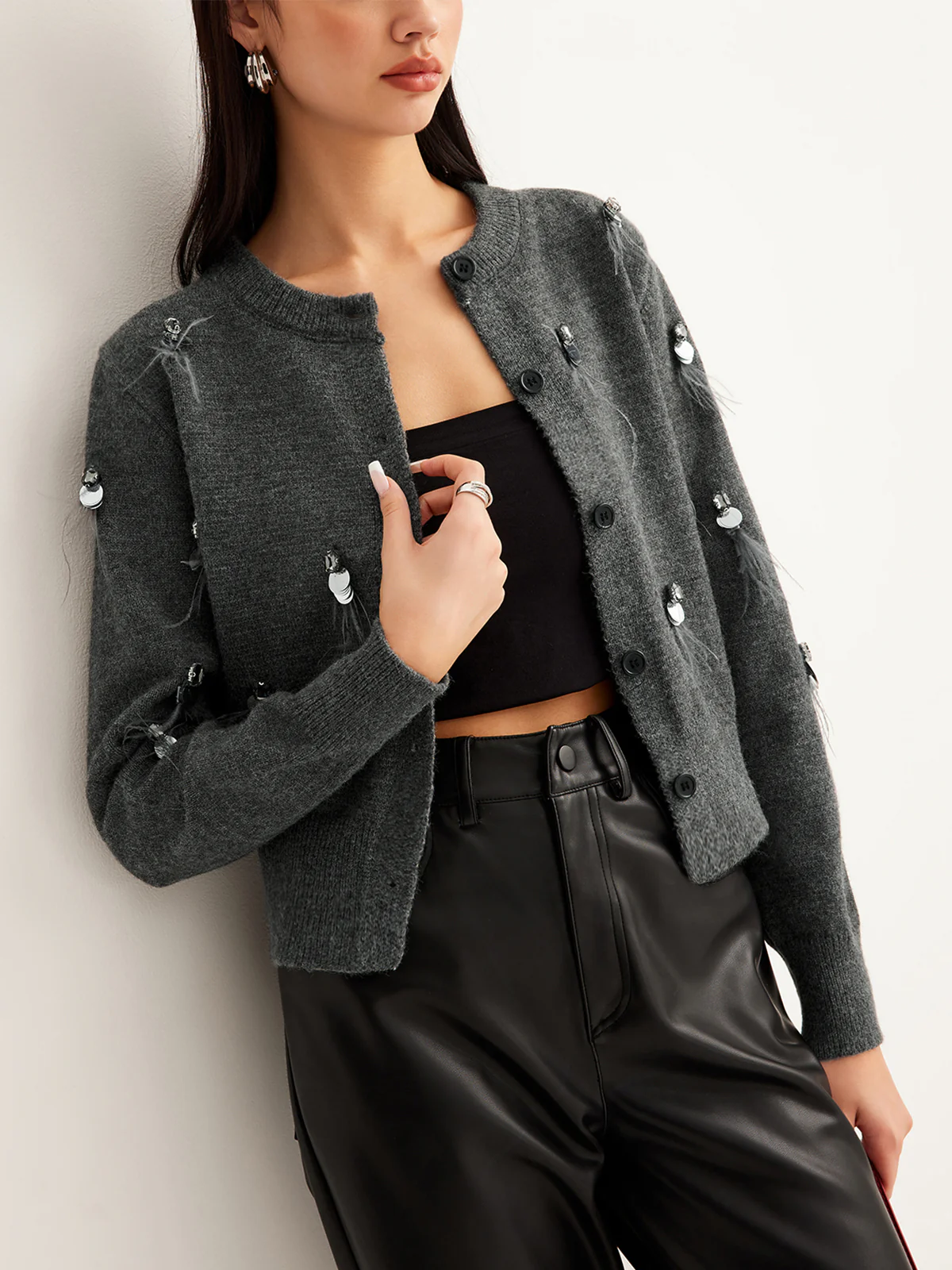 Leisure Button Sequins Cardigan - Image 3