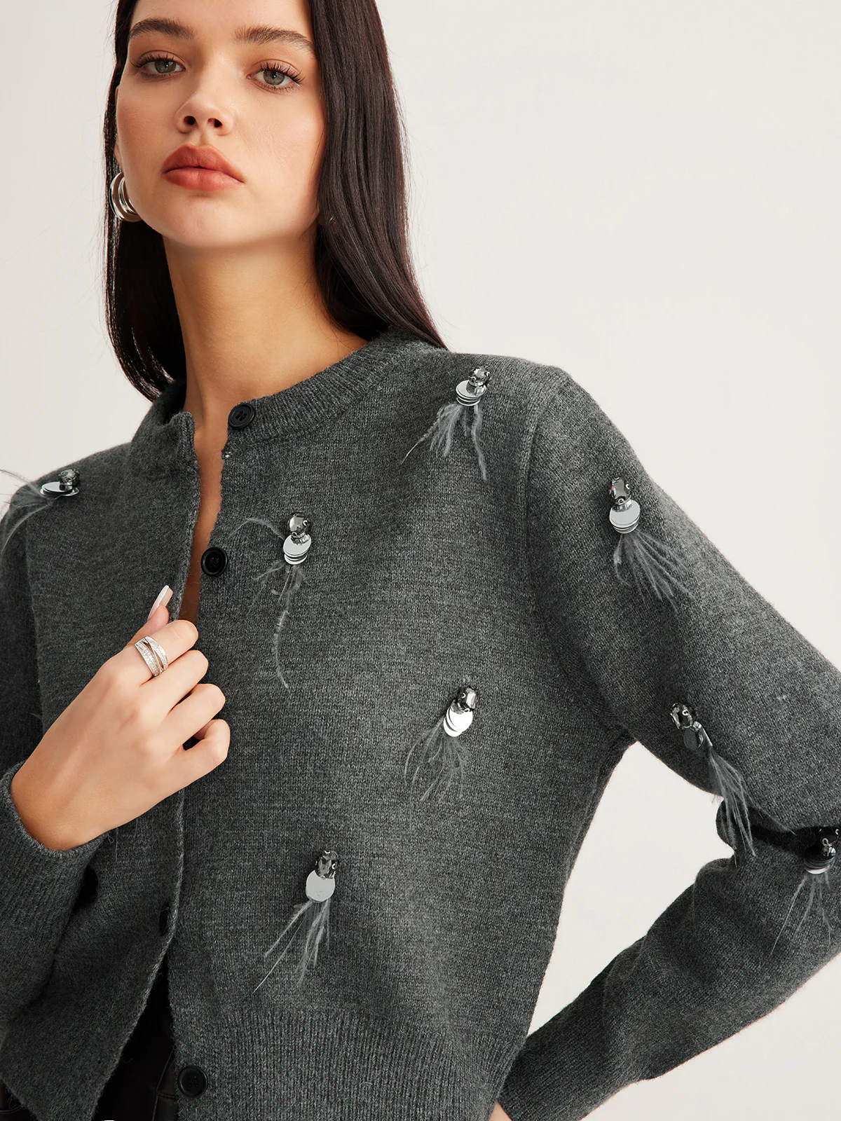 Leisure Button Sequins Cardigan - Image 4