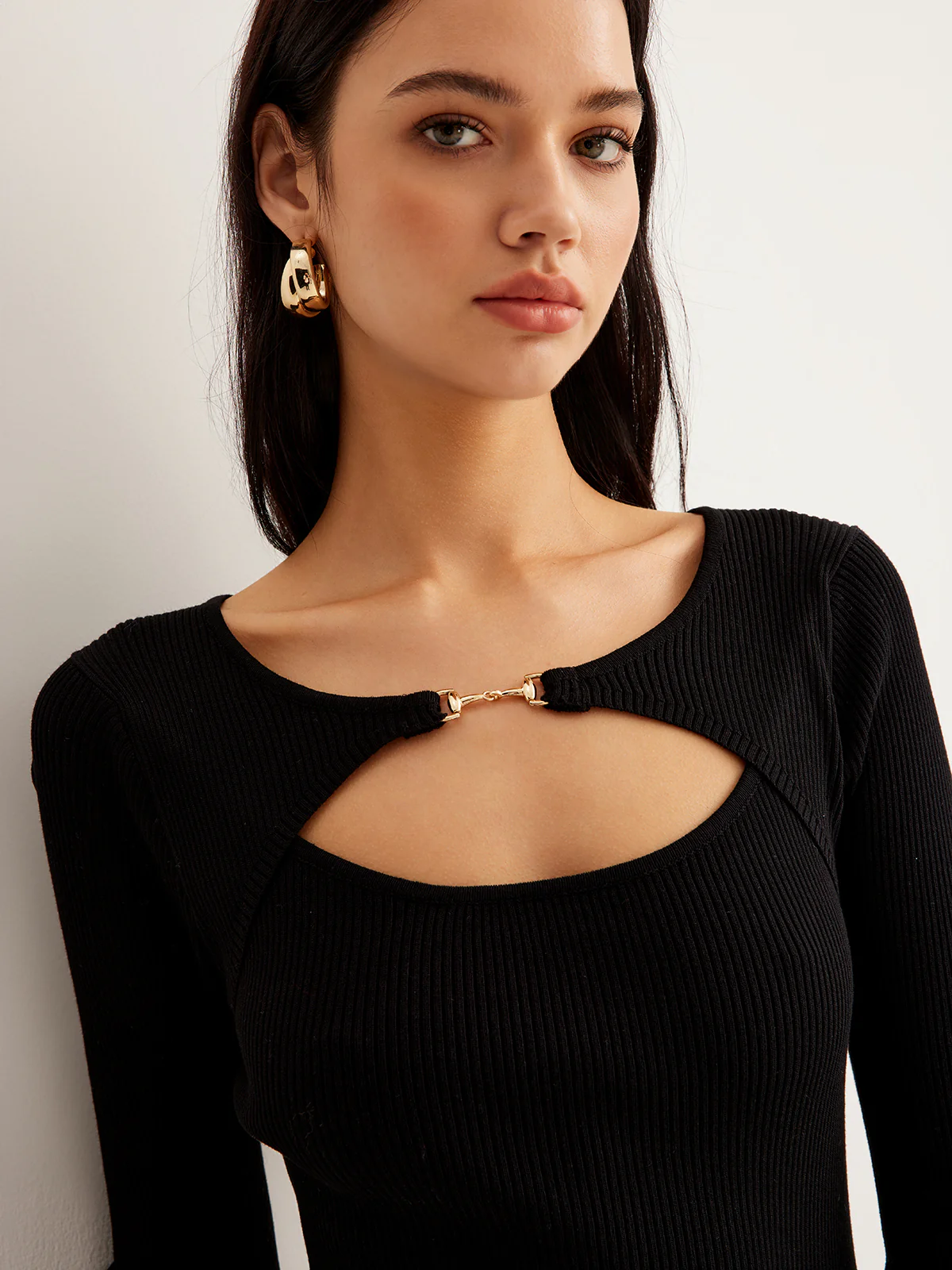 Leisure Cutout Metal Decor Sweater Dress - Image 3