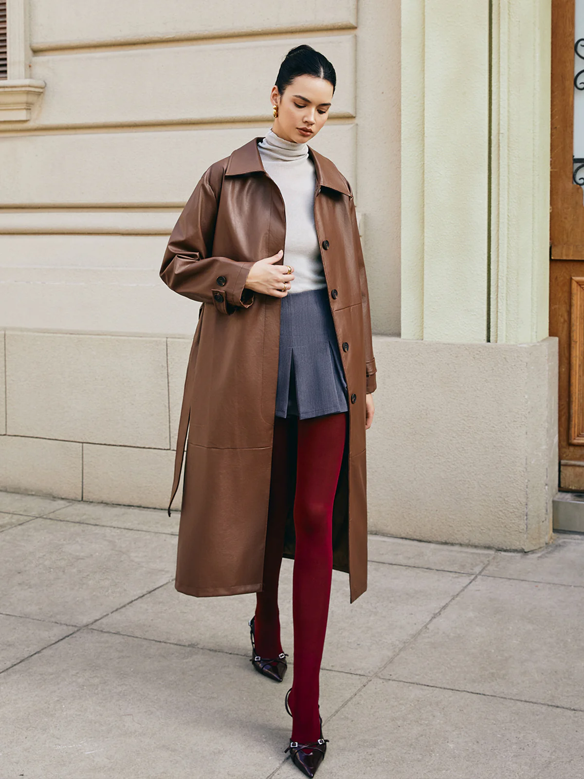 Leisure Faux Leather Long Jacket - Image 2
