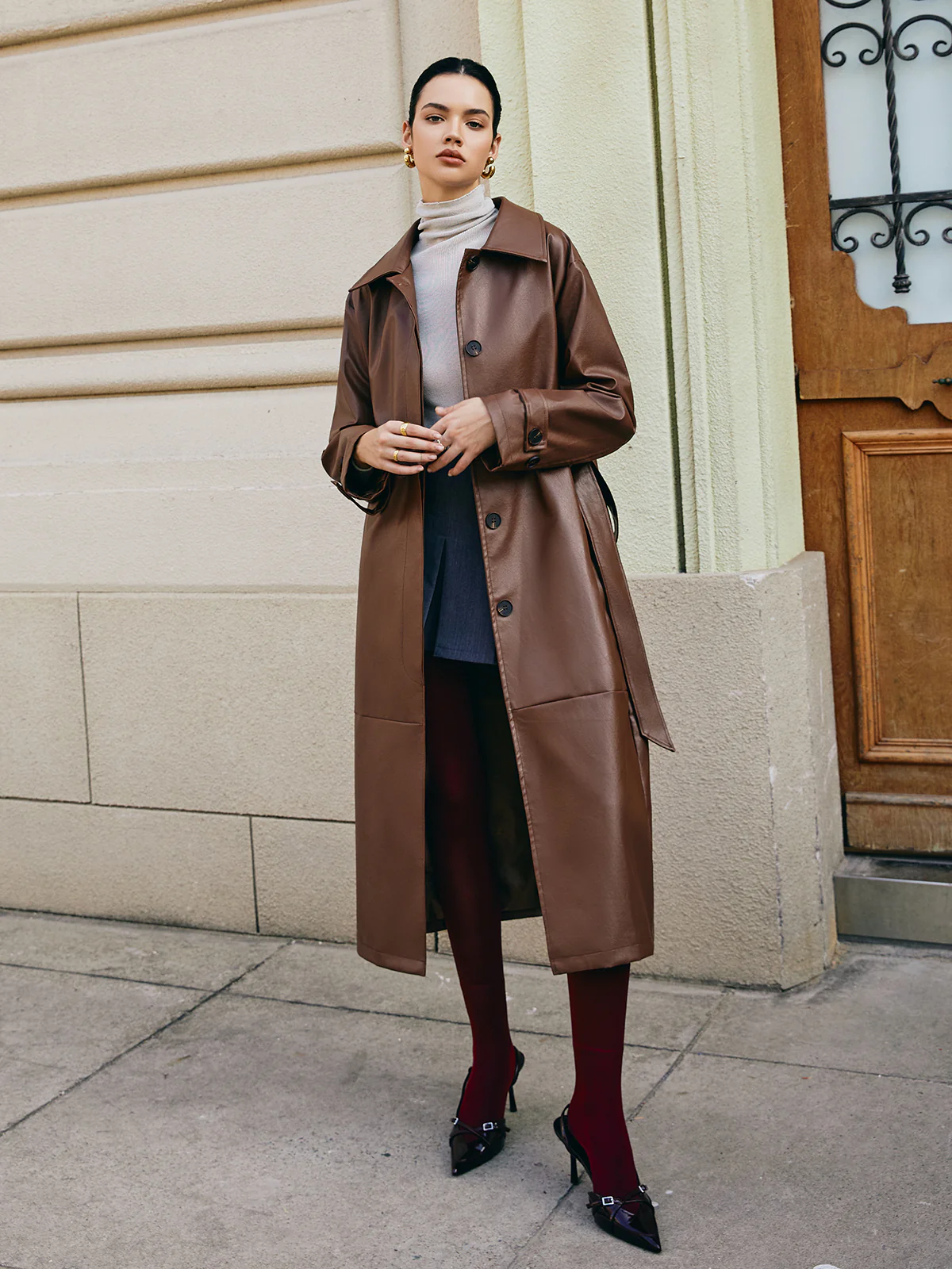 Leisure Faux Leather Long Jacket - Image 3