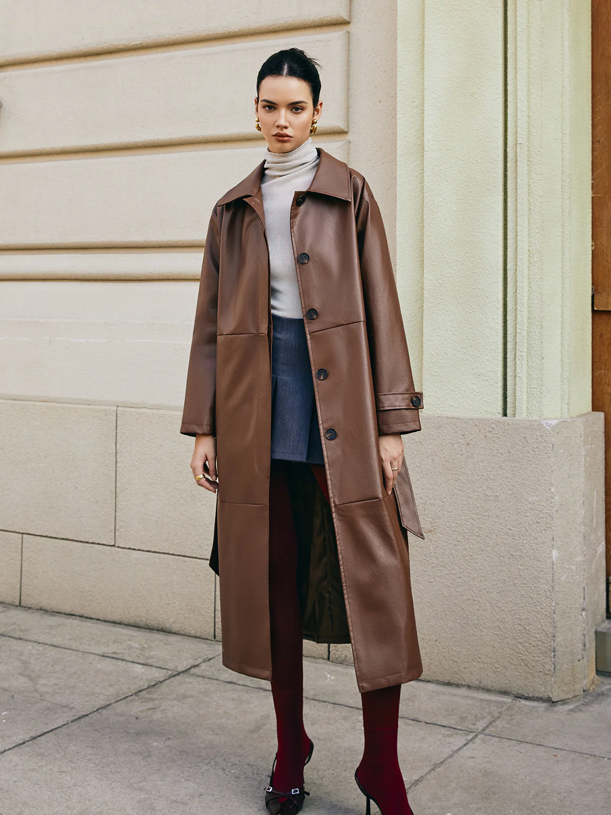 Leisure Faux Leather Long Jacket - Image 4