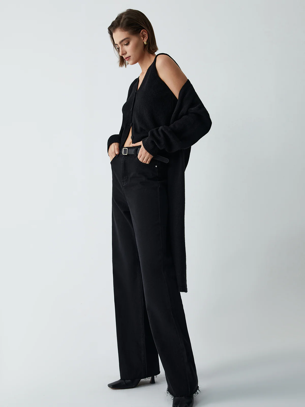 Leisure Long Cardigan With Knit Vest - Image 2