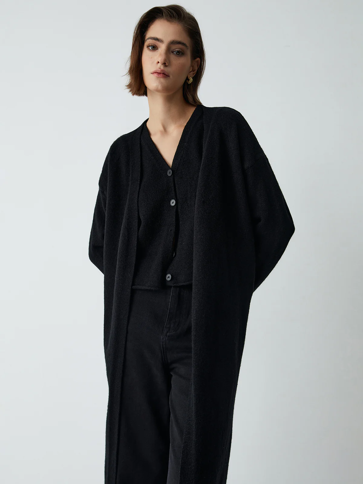 Leisure Long Cardigan With Knit Vest - Image 3