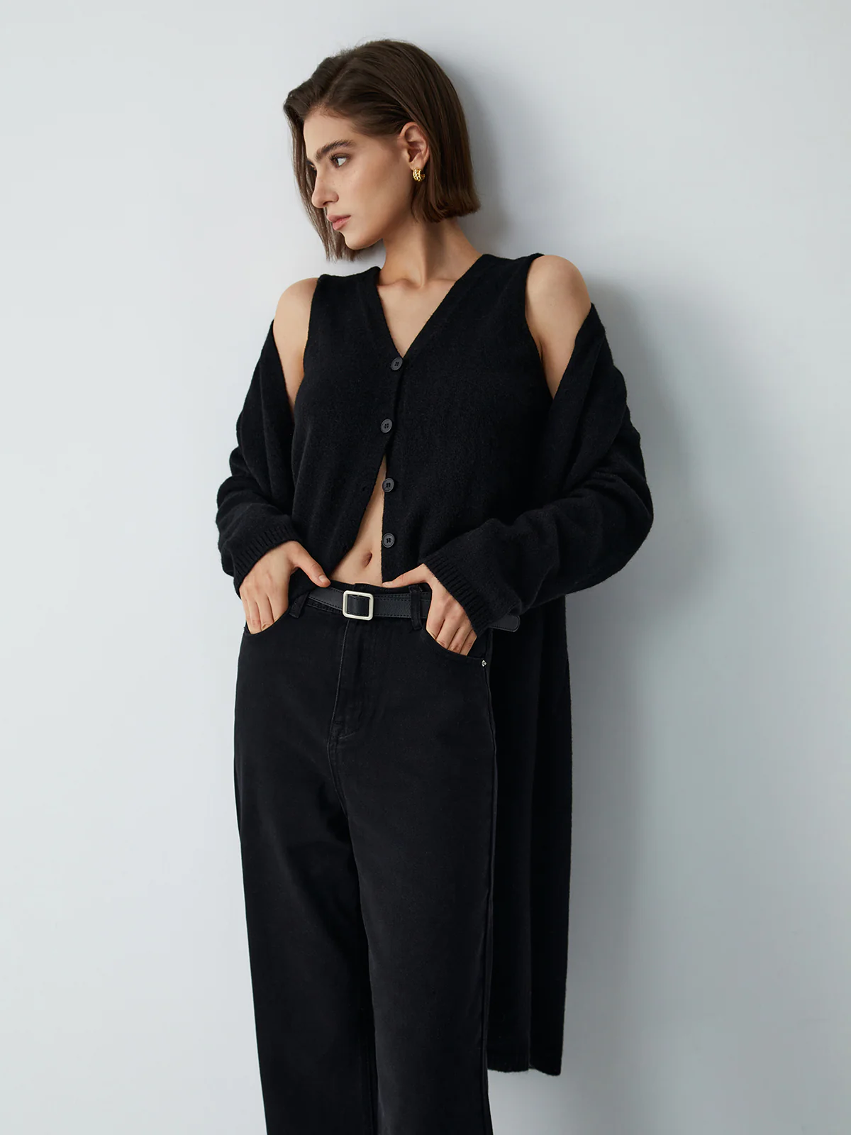 Leisure Long Cardigan With Knit Vest - Image 5