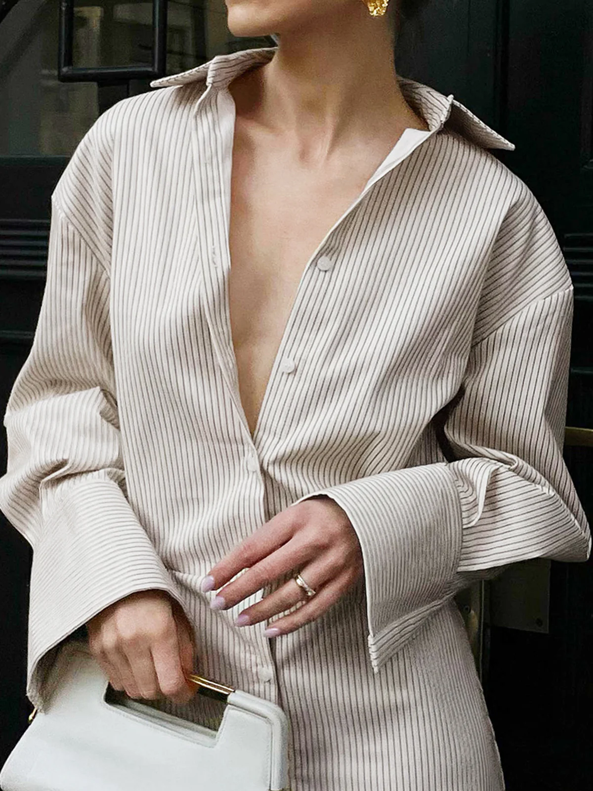 Leisure Pinstripe Short Shirt Dress - Image 2