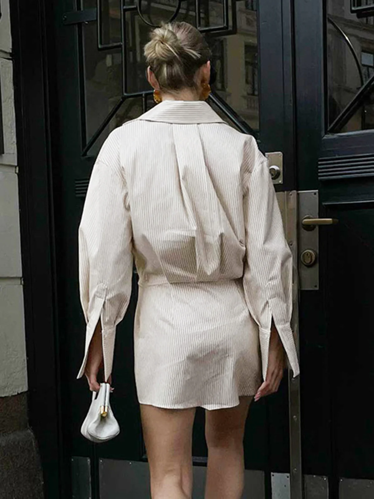 Leisure Pinstripe Short Shirt Dress - Image 3