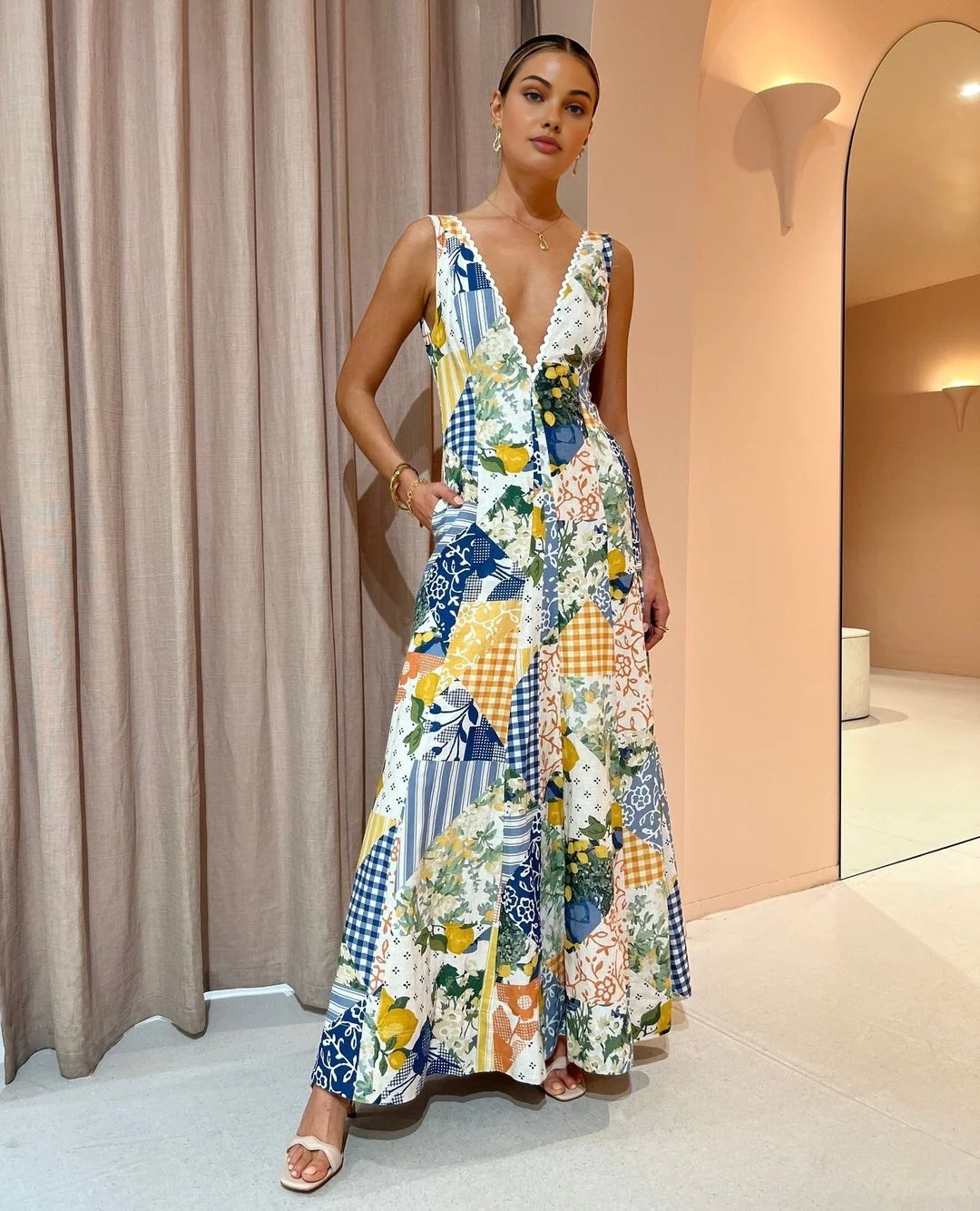 Lemonade Print Lace Trim Long Dress - Image 2
