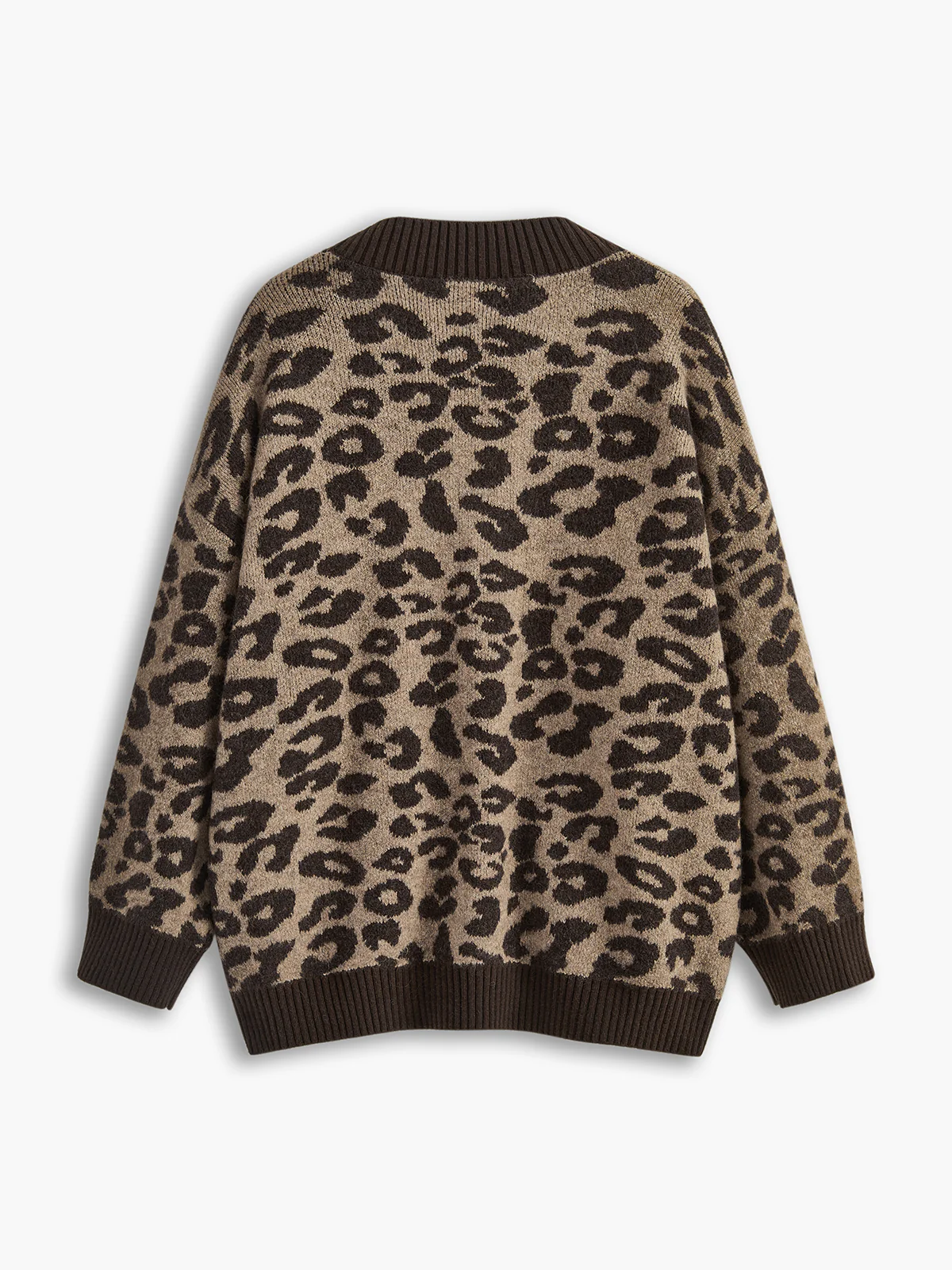 Leopard Contrast Trim Loose Cardigan - Image 3
