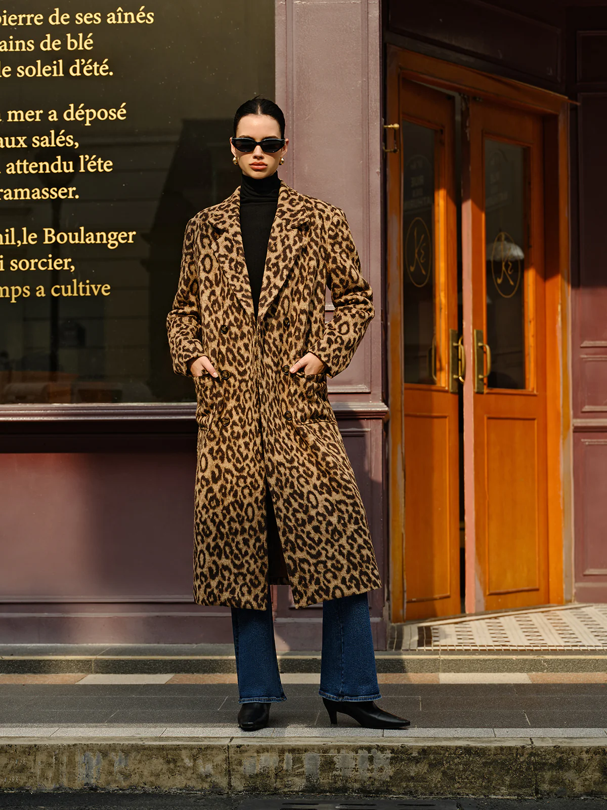 Leopard Pockets Long Wool Coat - Image 2