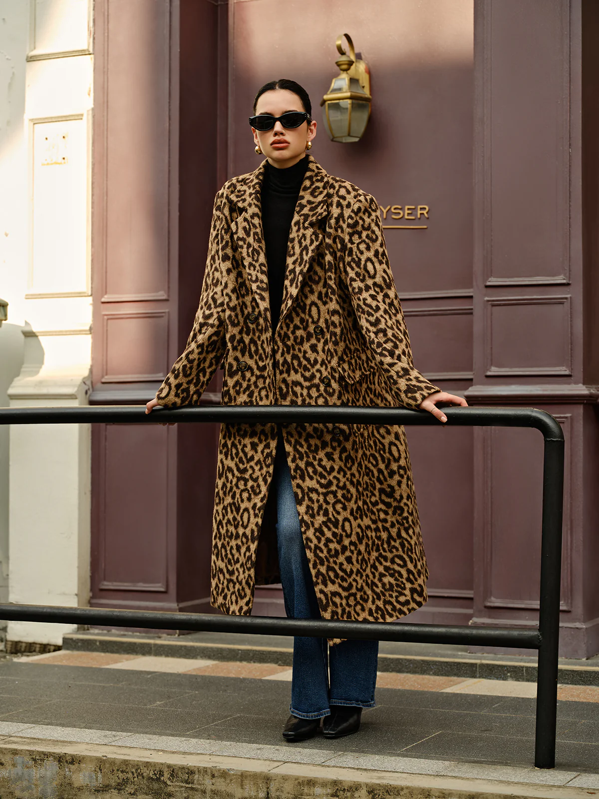 Leopard Pockets Long Wool Coat - Image 3