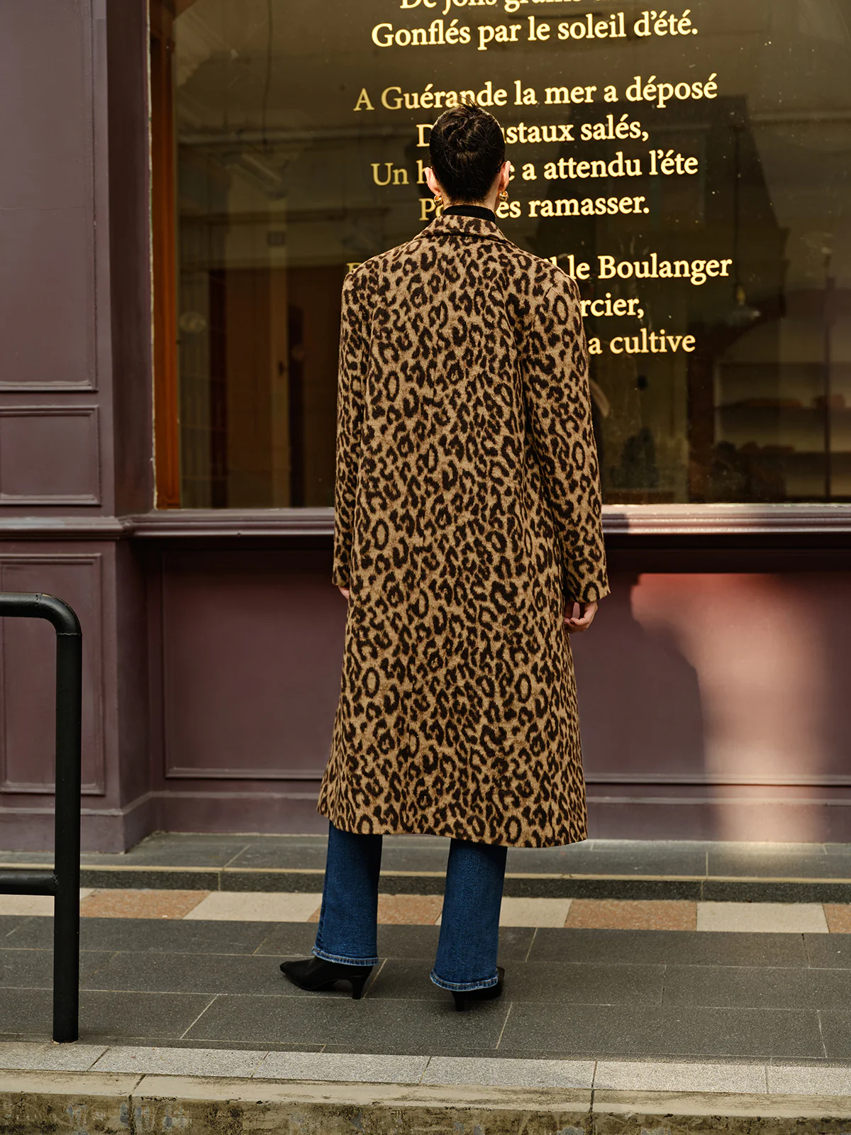 Leopard Pockets Long Wool Coat - Image 4