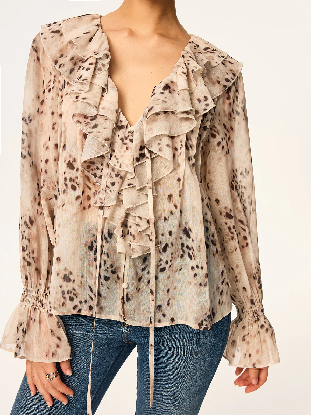 Leopard Print Chiffon Ruffle Shirt - Image 2