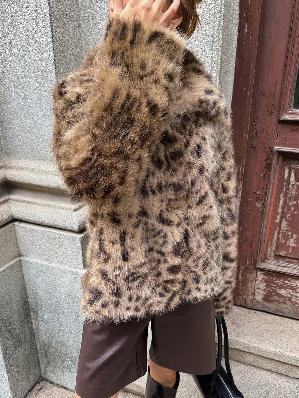 Leopard Print Faux Fur Coat - Image 4